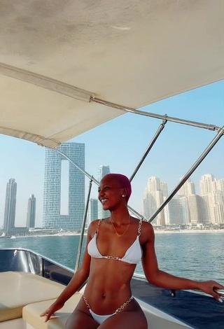 1. Cute Vivian Gold Kaitetsi Shows Cleavage in White Bikini on a Boat and Bouncing Boobs