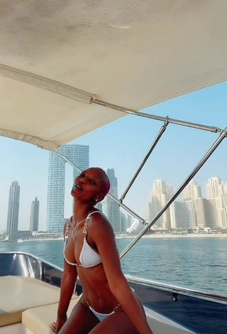 Cute Vivian Gold Kaitetsi Shows Cleavage in White Bikini on a Boat and Bouncing Boobs