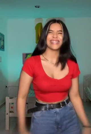 1. Hot hisoyvaleria Shows Cleavage in Red Crop Top and Bouncing Tits