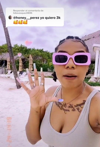 Sexy Honey Perez Shows Cleavage in Grey Crop Top at the Beach