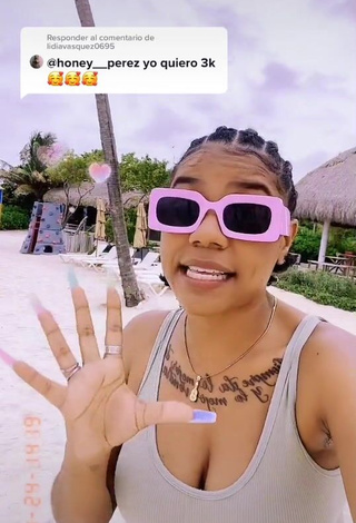 4. Sexy Honey Perez Shows Cleavage in Grey Crop Top at the Beach