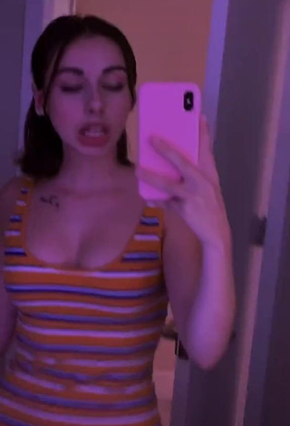 Sexy Ines.roml Shows Cleavage in Striped Dress