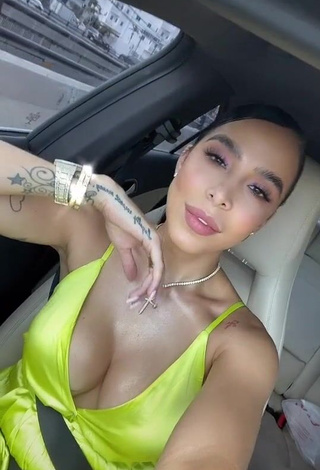 1. Breathtaking Jessi Pereira Shows Cleavage in Green Dress in a Car