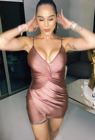 3. Attractive Jessi Pereira Shows Cleavage in Brown Dress and Bouncing Big Boobs