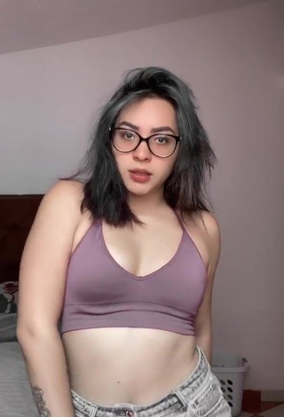 Cute Karen Bustillos in Beige Sport Bra