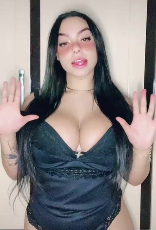 Sweet Karniello Shows Cleavage in Cute Black Lingerie and Bouncing Big Tits