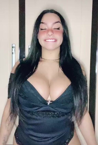 4. Sweet Karniello Shows Cleavage in Cute Black Lingerie and Bouncing Big Tits