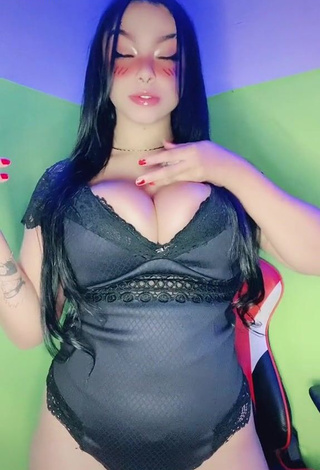 Sweetie Karniello Shows Cleavage in Black Bodysuit and Bouncing Big Boobs