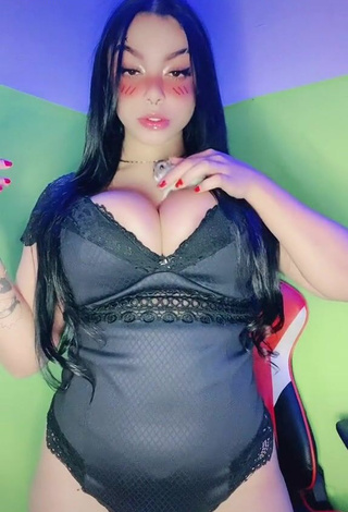 3. Sweetie Karniello Shows Cleavage in Black Bodysuit and Bouncing Big Boobs