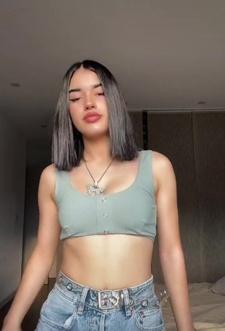 1. Wonderful Kiara Brunett in Olive Crop Top