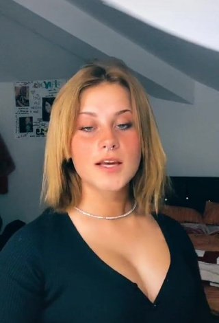 Beautiful Gaia Bianchi Shows Cleavage in Sexy Black Top