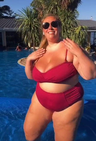 1. Beautiful Mar Tarres Shows Cleavage in Sexy Red Bikini at the Swimming Pool and Bouncing Big Breasts