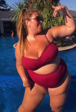 Beautiful Mar Tarres Shows Cleavage in Sexy Red Bikini at the Swimming Pool and Bouncing Big Breasts