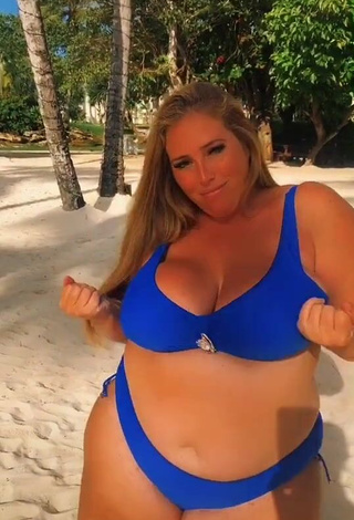 Desirable Mar Tarres Shows Cleavage in Blue Bikini at the Beach and Bouncing Big Breasts