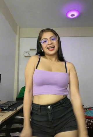 Sweetie Marylaine Amahit in Purple Crop Top and Bouncing Tits