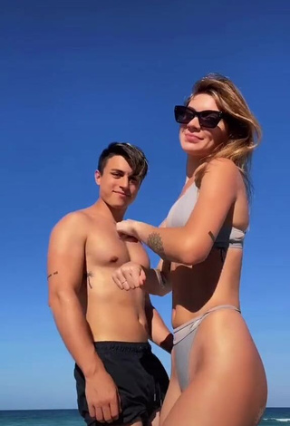 1. Pretty Sasha Ferro Shows Cleavage in Grey Bikini at the Beach