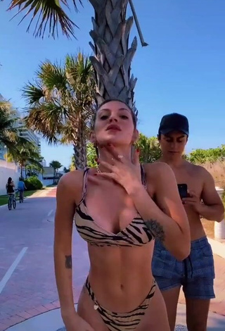 3. Magnetic Sasha Ferro Shows Cleavage in Appealing Zebra Bikini in a Street