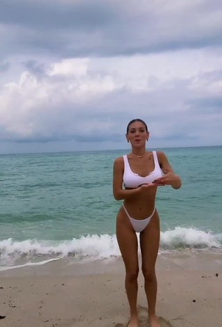 Sasha Ferro Looks Cute in White Bikini at the Beach