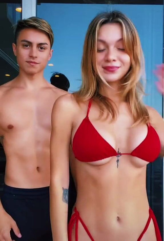 4. Sasha Ferro Looks Pretty in Red Bikini (Underboob)