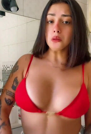 Sweetie Vitoria Marcilio Shows Cleavage in Red Bikini Top and Bouncing Boobs