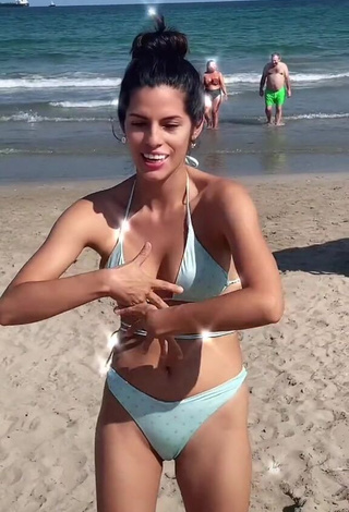 Hot Paola Shows Cleavage in Blue Bikini at the Beach