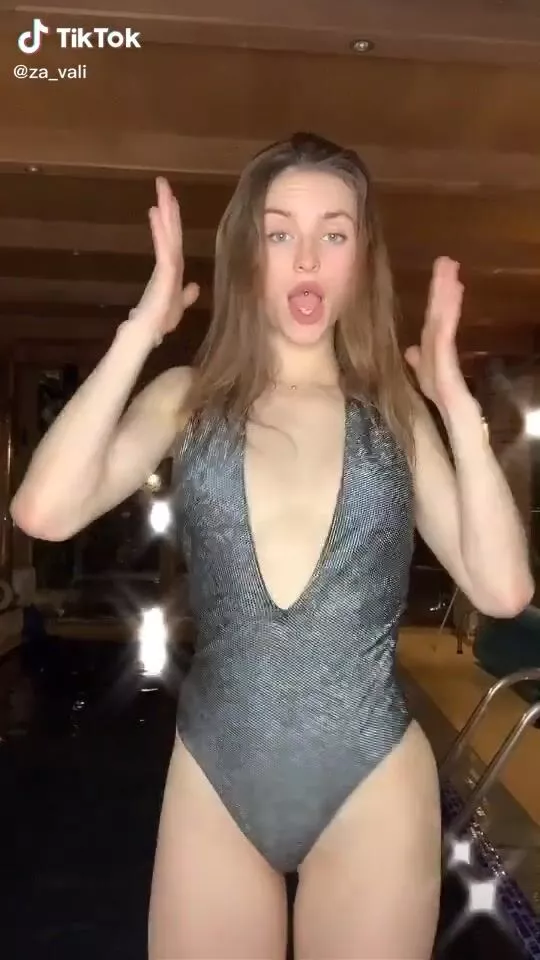Desirable Zava_ly in Grey Swimsuit