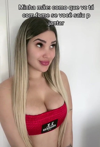 4. Desirable Alannis Proença Shows Cleavage in Red Tube Top