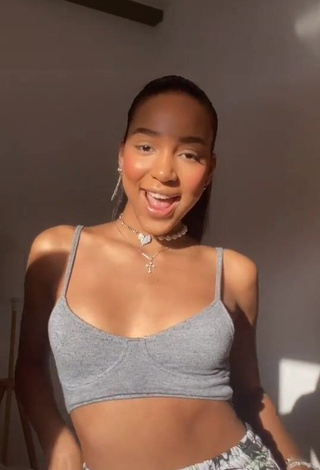 Desirable Alisha Kone Shows Cleavage in Grey Crop Top and Bouncing Breasts