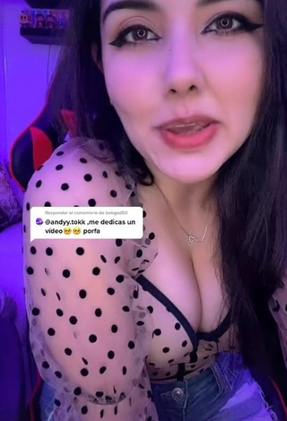 Cute Andyy Tok Shows Cleavage in Polka Dot Top