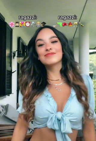 1. Sexy Angelica Giustolisi Shows Cleavage in Blue Crop Top