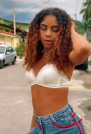 4. Sweetie Angel Oficial Shows Cleavage in White Bra in a Street