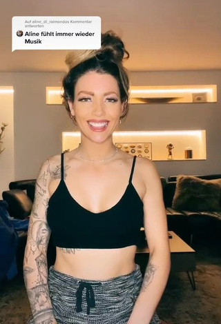 1. Cute Aline Jost Shows Cleavage in Black Crop Top and Bouncing Boobs