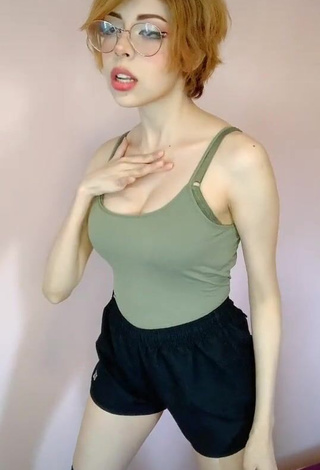 4. Sweet Didi Shows Cleavage in Cute Olive Top