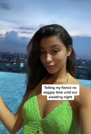 1. Hot Kaory Desole Shows Cleavage in Green Crop Top