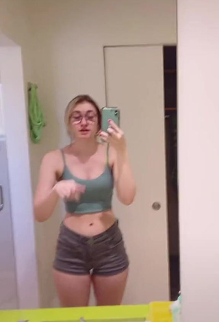 Cute Sydney Shows Cleavage in Olive Crop Top