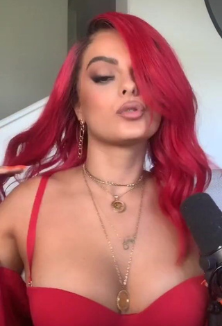 4. Hot Bebe Rexha Shows Cleavage in Red Bra