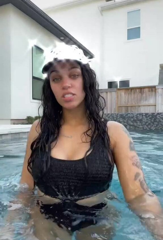 Sexy Biannca Prince in Black Swimsuit at the Pool