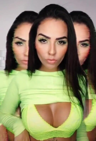 Sexy Pamella Fuego Shows Cleavage in Lime Green Crop Top