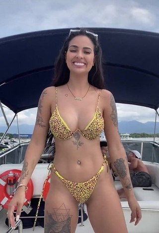 Amazing Pamella Fuego Shows Cleavage in Hot Leopard Bikini on a Boat