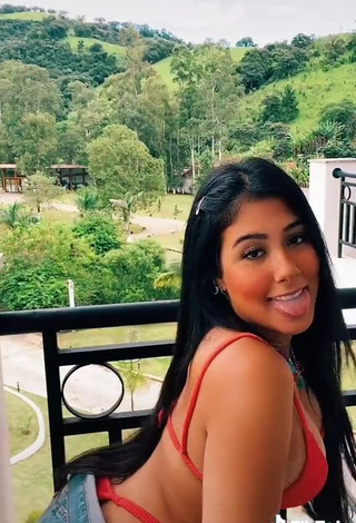 3. Cute Cinthia Cruz in Red Bikini on the Balcony