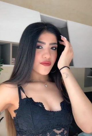 Desirable Cassandra Tejada Shows Cleavage in Black Crop Top