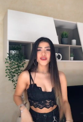 Cute Cassandra Tejada Shows Cleavage in Black Crop Top