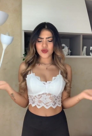 Sexy Cassandra Tejada Shows Cleavage in White Crop Top