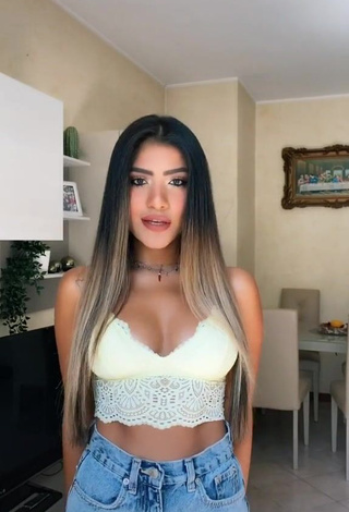 1. Sweetie Cassandra Tejada Shows Cleavage in White Crop Top