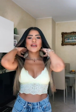 3. Sweetie Cassandra Tejada Shows Cleavage in White Crop Top