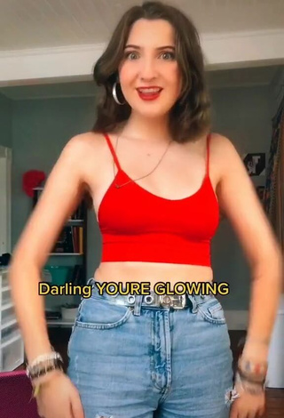 Desirable Katherine Donovan Shows Cleavage in Red Crop Top