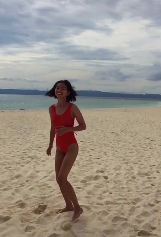 1. Hot Edina Enriquez in Red Swimsuit at the Beach