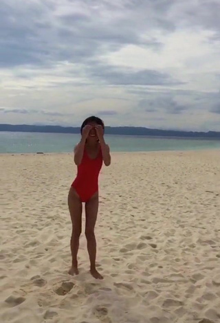 3. Hot Edina Enriquez in Red Swimsuit at the Beach