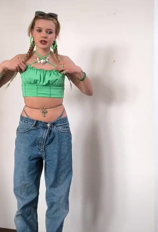 Cute Emily Maiova in Green Crop Top