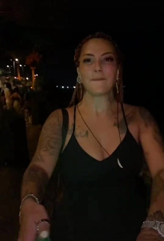 3. Hot ingizem34 Shows Cleavage in Black Dress in a Street